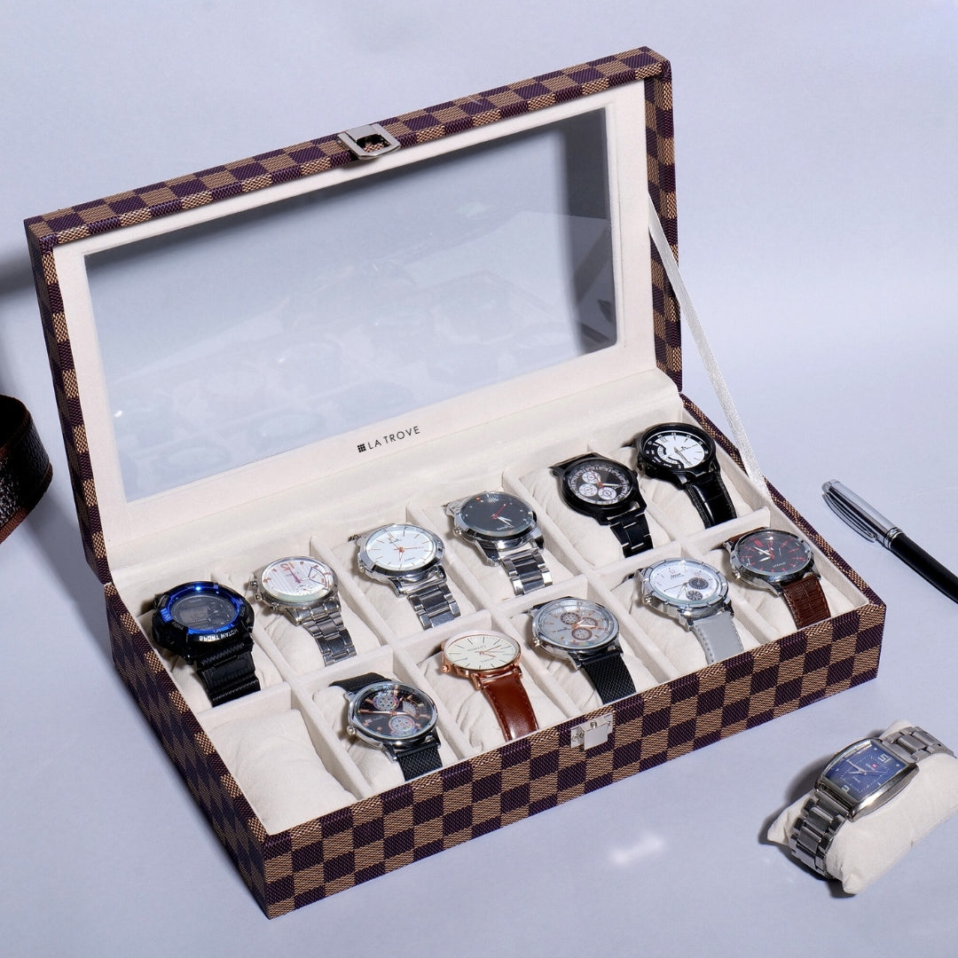 12 Slot Watch Box ( With Glass Top)